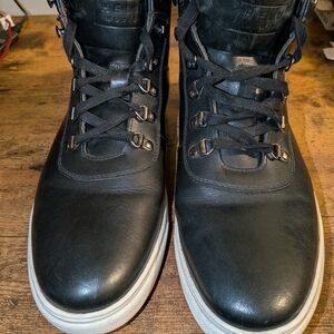 Men's Black Leather High-Top Sneakers